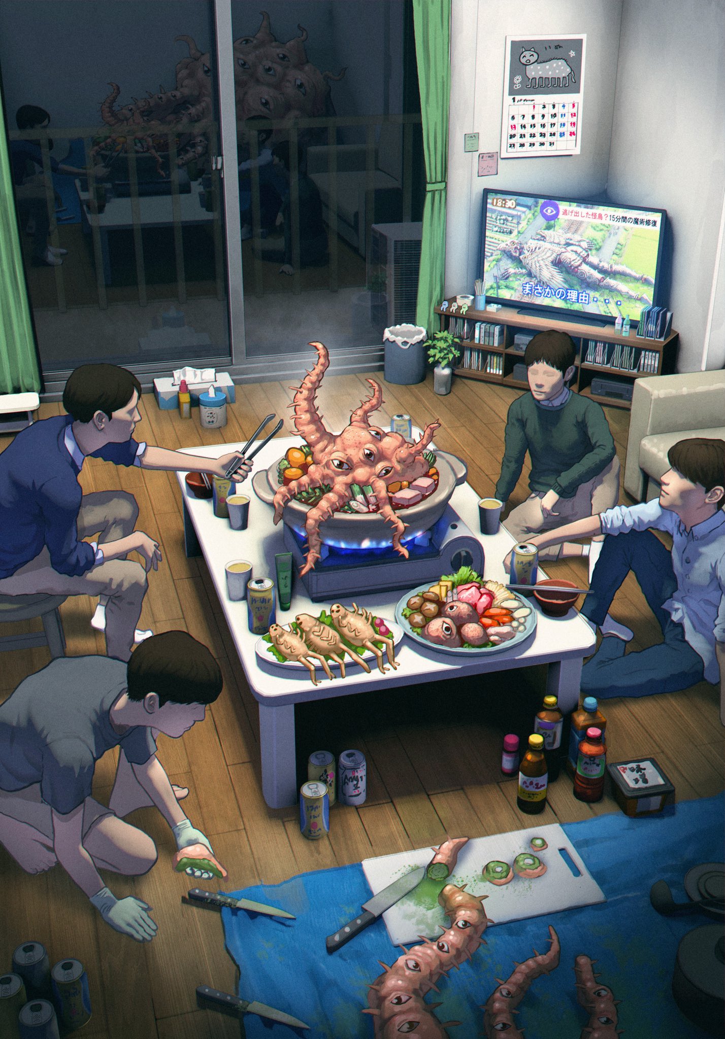 eating hot pot with friends