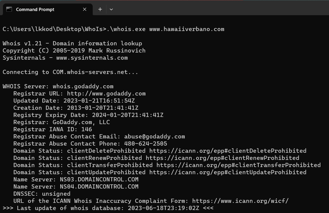 whois command output
